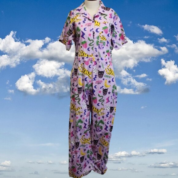 Nooworks Pants - Nooworks Coveralls Short Sleeve Jumpsuit in Hastings Print Womens XXL Lavender